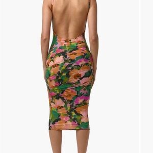 naked wardrobe Multicolor Floral Backless Bodycon Midi Dress